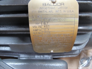 MOTOR, ELECTRIC TYPE, 8.7 HORSEPOWER, 460VAC ELEC RATING, 1725 RPM, INSULATION CLASS F, 215TD FRAME, 12.3 AMPS, TEFC, CAST IRON FRAME ENCLOSURE, CONTINUOUS DUTY, 1.15 SERVICE FACTOR, 1-3/8" SHAFT. DYNAMIC SOLUTIONS DRAWING SON43300540 REV H. SEE ATTACHMENT IN SERVICE FOR OBJECTS FOR: 1/8" THICK NEOPRENE GASKETS - JUNCTION BOX TO FRAME, JUNCTION BOX CENTER. ADD A NEOPRENE SLINGER A, PART # SON43300540 (MOD 1) (W-44) LOADING & HANDLING FEE $15-